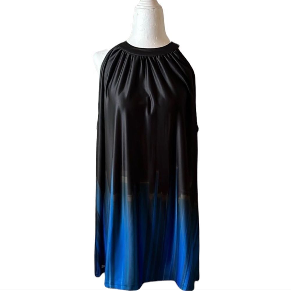 LOVEU. DEAR black and blue mini dress/tunic bare shoulders high neckline size XL